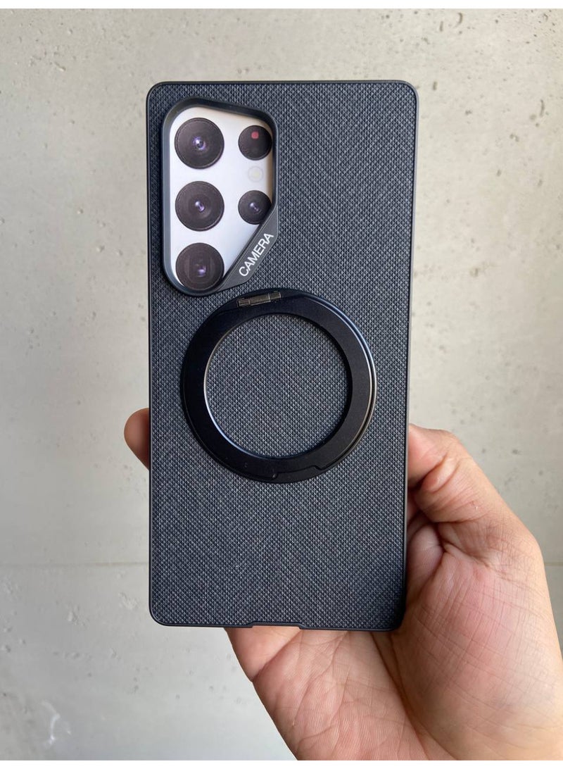 Samsung Galaxy S25 Ultra Case, MagSafe Compatible, Anti-Fall Protection with Camera Shield, Soft Edge Design, TPU+PC Back Cover (Black Fabric + Stand) - Image 1